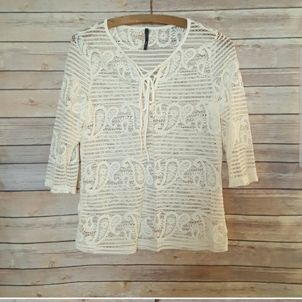 New Crochet Style Sheer ivory top Tie